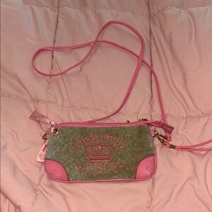 Juicy Couture Pink and Gray Crossbody Bag with Textured Canvas